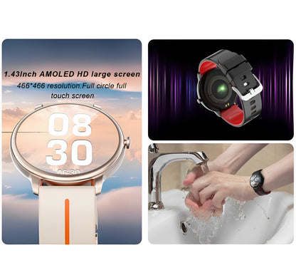 Ceas Smartwatch Dynamic Style Collection IdealStore, Ecran AMOLED HD 1.43 inch, Preluare Apeluri si Mesaje Bluetooth, NFC, Monitorizare Ritm Cardiac si Somn, Asistent Vocal, Difuzor si Microfon incorporat, IP67, Alarma, Android-IOS, Long Battery, Gold