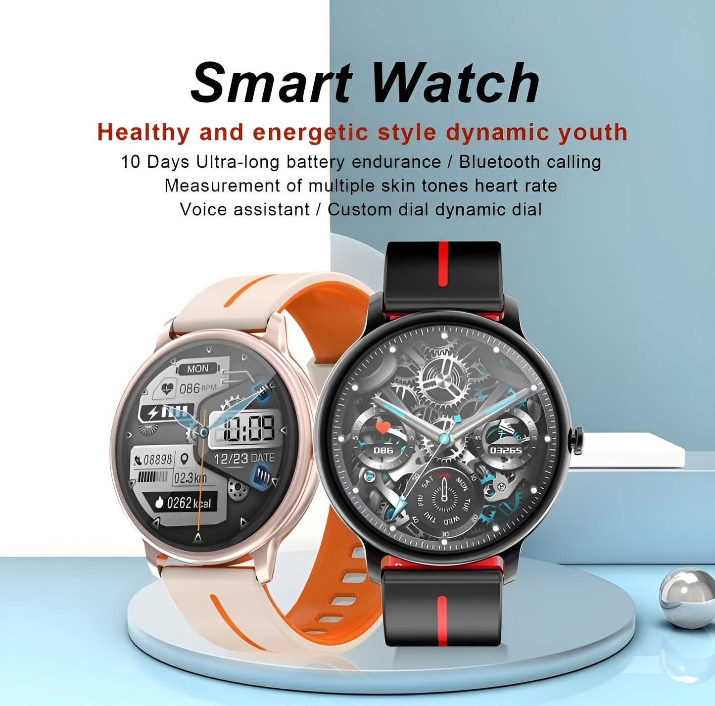 Ceas Smartwatch Dynamic Style Collection IdealStore, Ecran AMOLED HD 1.43 inch, Preluare Apeluri si Mesaje Bluetooth, NFC, Monitorizare Ritm Cardiac si Somn, Asistent Vocal, Difuzor si Microfon incorporat, IP67, Alarma, Android-IOS, Long Battery, Gold