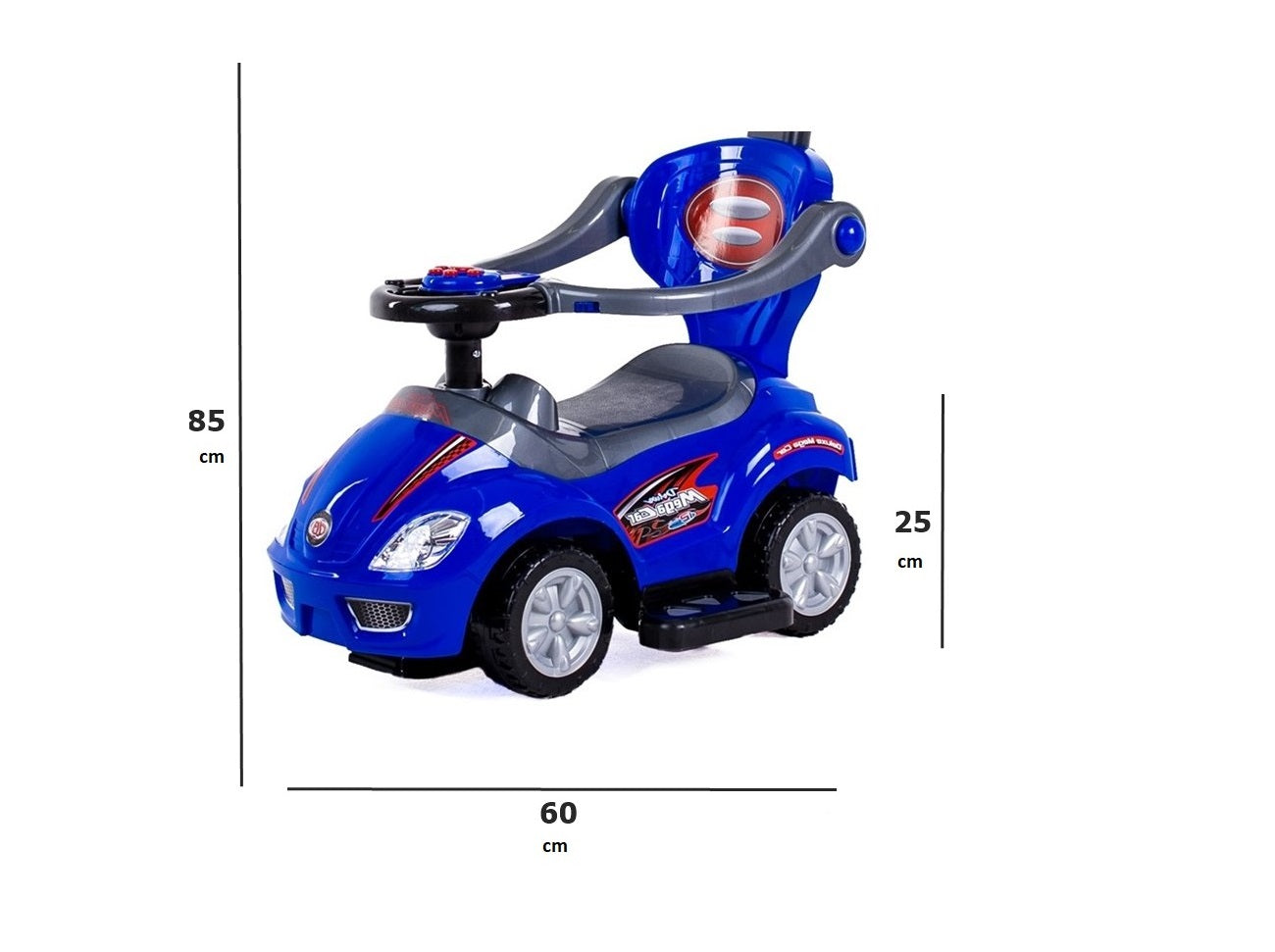 Masinuta pentru Impins cu spatar, maner si suport pentru picioare IDL RIDER Blue DELUXE 3 in 1, Albastra