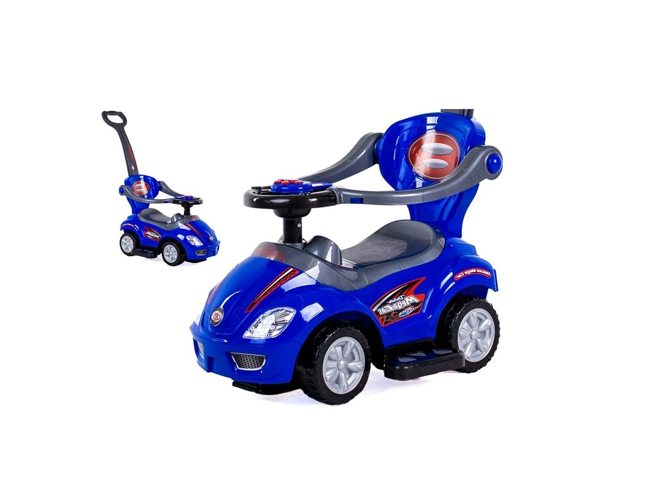 Masinuta pentru Impins cu spatar, maner si suport pentru picioare IDL RIDER Blue DELUXE 3 in 1, Albastra