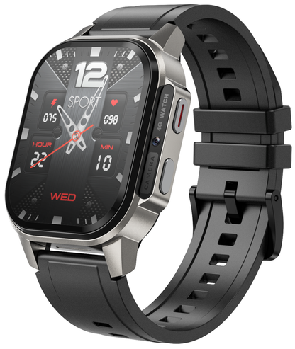 Smartwatch idealSTORE EasySIM, Ecran AMOLED 2.13 inch, camera Foto, Android 8.1, GPS, Apel 4G, Apel Video, Acumulator Puternic 1000 mAh, Ritm Cardiac, SpO2, Incarcare Magnetica, Procesor quad-core, Bratara Neagra din Silicon