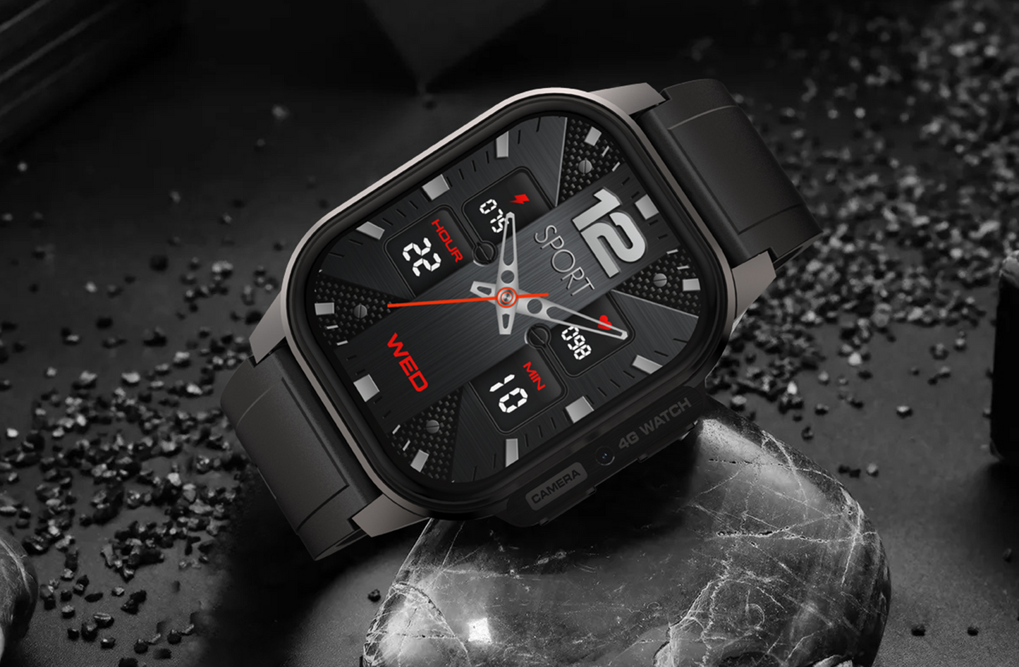 Smartwatch idealSTORE EasySIM, Ecran AMOLED 2.13 inch, camera Foto, Android 8.1, GPS, Apel 4G, Apel Video, Acumulator Puternic 1000 mAh, Ritm Cardiac, SpO2, Incarcare Magnetica, Procesor quad-core, Bratara Neagra din Silicon