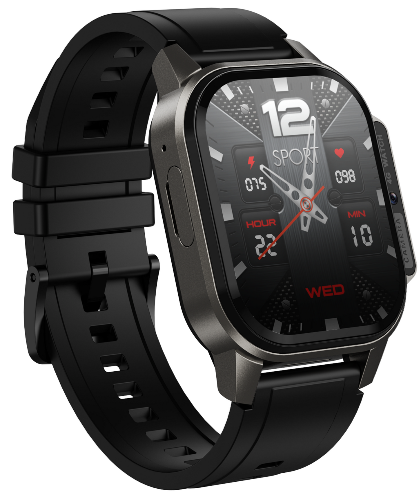 Smartwatch idealSTORE EasySIM, Ecran AMOLED 2.13 inch, camera Foto, Android 8.1, GPS, Apel 4G, Apel Video, Acumulator Puternic 1000 mAh, Ritm Cardiac, SpO2, Incarcare Magnetica, Procesor quad-core, Bratara Neagra din Silicon