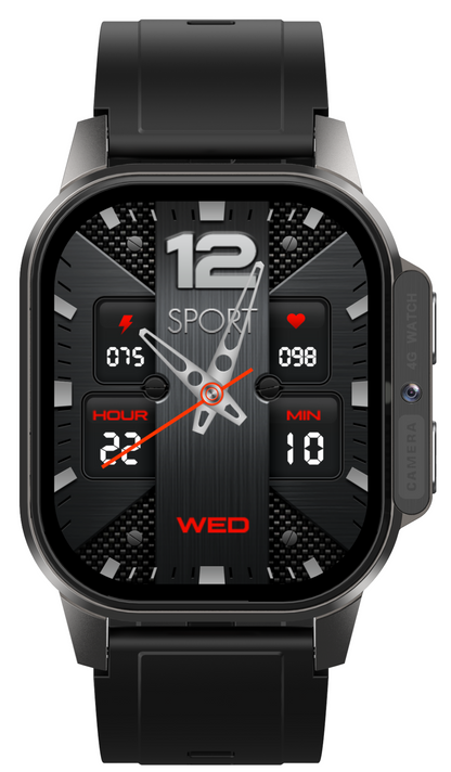 Smartwatch idealSTORE EasySIM, Ecran AMOLED 2.13 inch, camera Foto, Android 8.1, GPS, Apel 4G, Apel Video, Acumulator Puternic 1000 mAh, Ritm Cardiac, SpO2, Incarcare Magnetica, Procesor quad-core, Bratara Neagra din Silicon