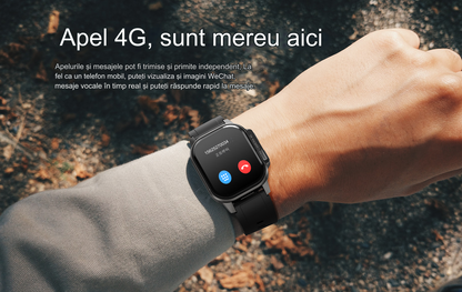 Smartwatch idealSTORE EasySIM, Ecran AMOLED 2.13 inch, camera Foto, Android 8.1, GPS, Apel 4G, Apel Video, Acumulator Puternic 1000 mAh, Ritm Cardiac, SpO2, Incarcare Magnetica, Procesor quad-core, Bratara Neagra din Silicon