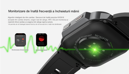 Smartwatch idealSTORE EasySIM, Ecran AMOLED 2.13 inch, camera Foto, Android 8.1, GPS, Apel 4G, Apel Video, Acumulator Puternic 1000 mAh, Ritm Cardiac, SpO2, Incarcare Magnetica, Procesor quad-core, Bratara Neagra din Silicon