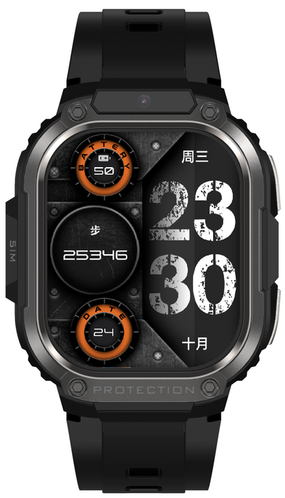 Smartwatch idealSTORE EasySIMS2, Ecran AMOLED 2.13 inch, camera Foto, Android 8.1, GPS, GLONASS, Busola, Apel 4G, Acumulator 1000 mAh, Nano SIM, Ritm Cardiac, SpO2, Incarcare Magnetica, Procesor quad-core, Bratara Neagra din Silicon