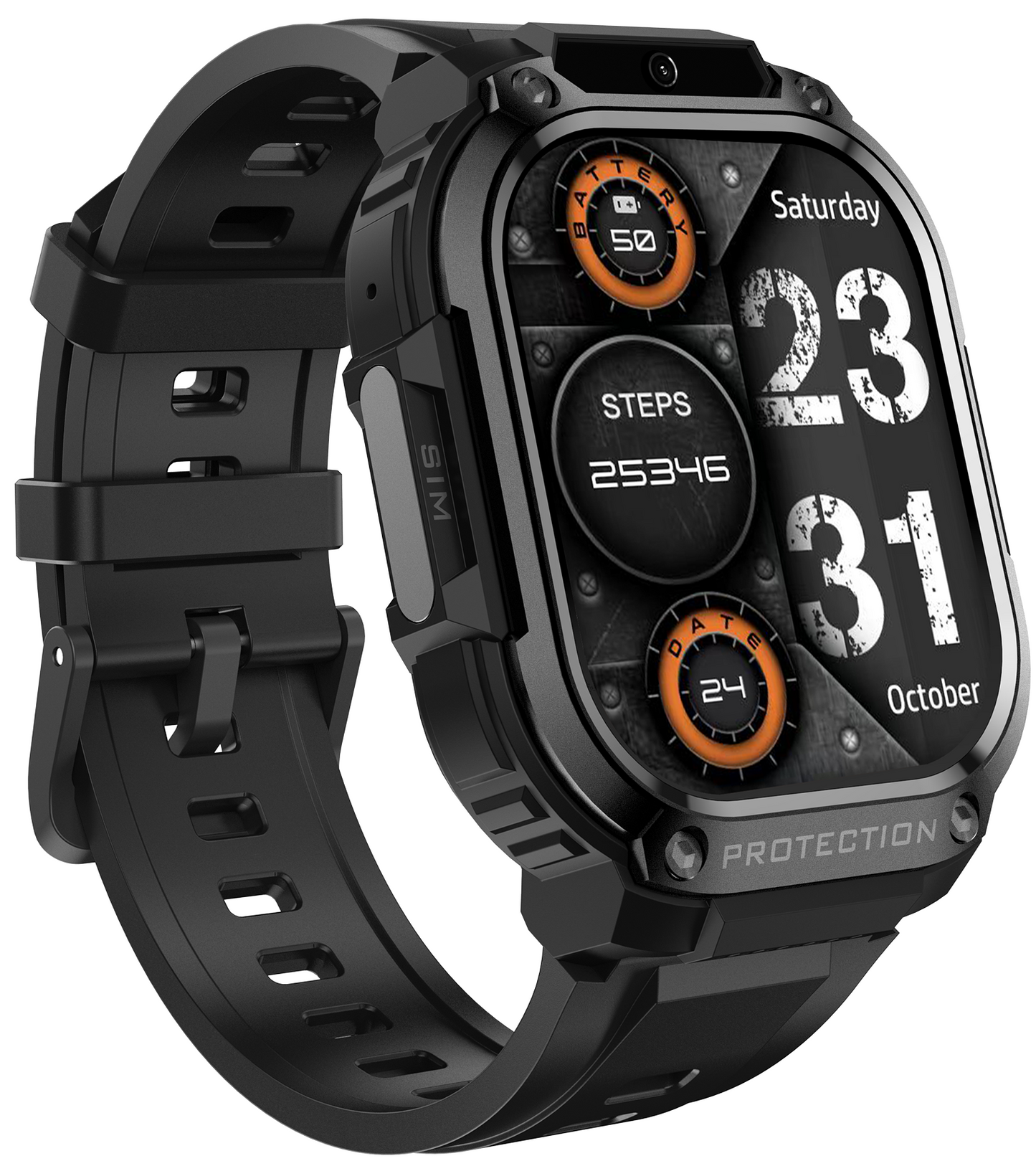 Smartwatch idealSTORE EasySIMS2, Ecran AMOLED 2.13 inch, camera Foto, Android 8.1, GPS, GLONASS, Busola, Apel 4G, Acumulator 1000 mAh, Nano SIM, Ritm Cardiac, SpO2, Incarcare Magnetica, Procesor quad-core, Bratara Neagra din Silicon