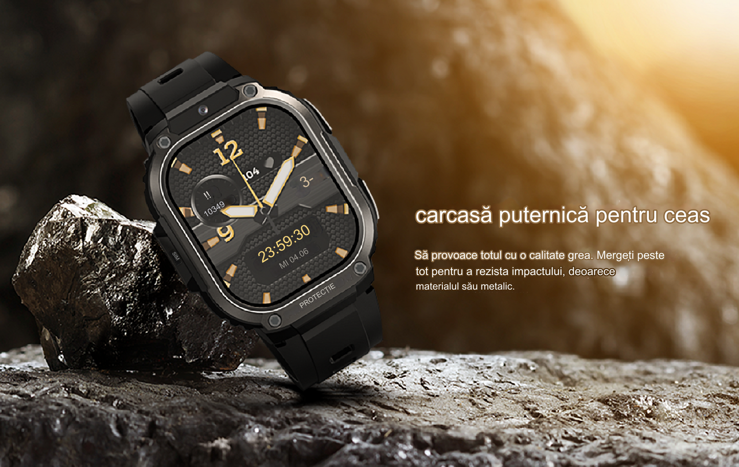 Smartwatch idealSTORE EasySIMS2, Ecran AMOLED 2.13 inch, camera Foto, Android 8.1, GPS, GLONASS, Busola, Apel 4G, Acumulator 1000 mAh, Nano SIM, Ritm Cardiac, SpO2, Incarcare Magnetica, Procesor quad-core, Bratara Neagra din Silicon