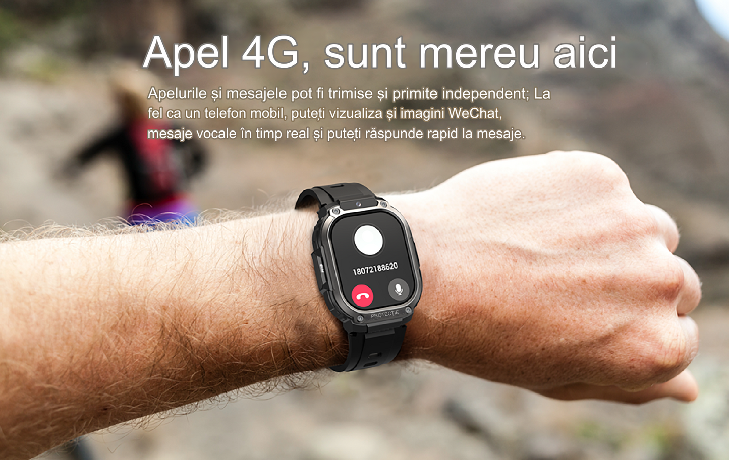 Smartwatch idealSTORE EasySIMS2, Ecran AMOLED 2.13 inch, camera Foto, Android 8.1, GPS, GLONASS, Busola, Apel 4G, Acumulator 1000 mAh, Nano SIM, Ritm Cardiac, SpO2, Incarcare Magnetica, Procesor quad-core, Bratara Neagra din Silicon