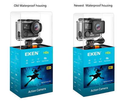 Camera video sport EKEN H6S Ultra HD 4K+ EIS, 170 grade, stabilizare electronica, Dublu ecran, 2' LCD, Wi-Fi, HDMI, Accesorii incluse, micro USB, carcasa subacvatica 30m, 2-inch, Black, Telecomanda si trepied Cadou + Baterie Bonus