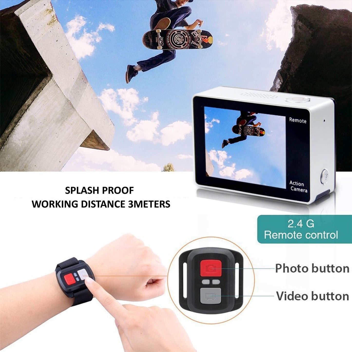 Camera video sport EKEN H6S Ultra HD 4K+ EIS, 170 grade, stabilizare electronica, Dublu ecran, 2' LCD, Wi-Fi, HDMI, Accesorii incluse, micro USB, carcasa subacvatica 30m, 2-inch, Black, Telecomanda si trepied Cadou + Baterie Bonus