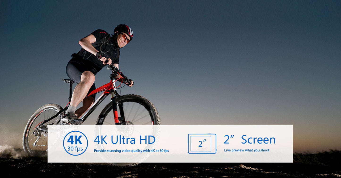 Camera video sport EKEN H6S Ultra HD 4K+ EIS, 170 grade, stabilizare electronica, Dublu ecran, 2' LCD, Wi-Fi, HDMI, Accesorii incluse, micro USB, carcasa subacvatica 30m, 2-inch, Black, Telecomanda si trepied Cadou + Baterie Bonus