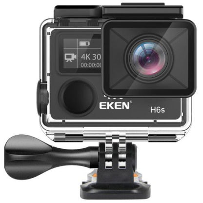 Camera video sport EKEN H6S Ultra HD 4K+ EIS, 170 grade, stabilizare electronica, Dublu ecran, 2' LCD, Wi-Fi, HDMI, Accesorii incluse, micro USB, carcasa subacvatica 30m, 2-inch, Black, Telecomanda si trepied Cadou + Baterie Bonus