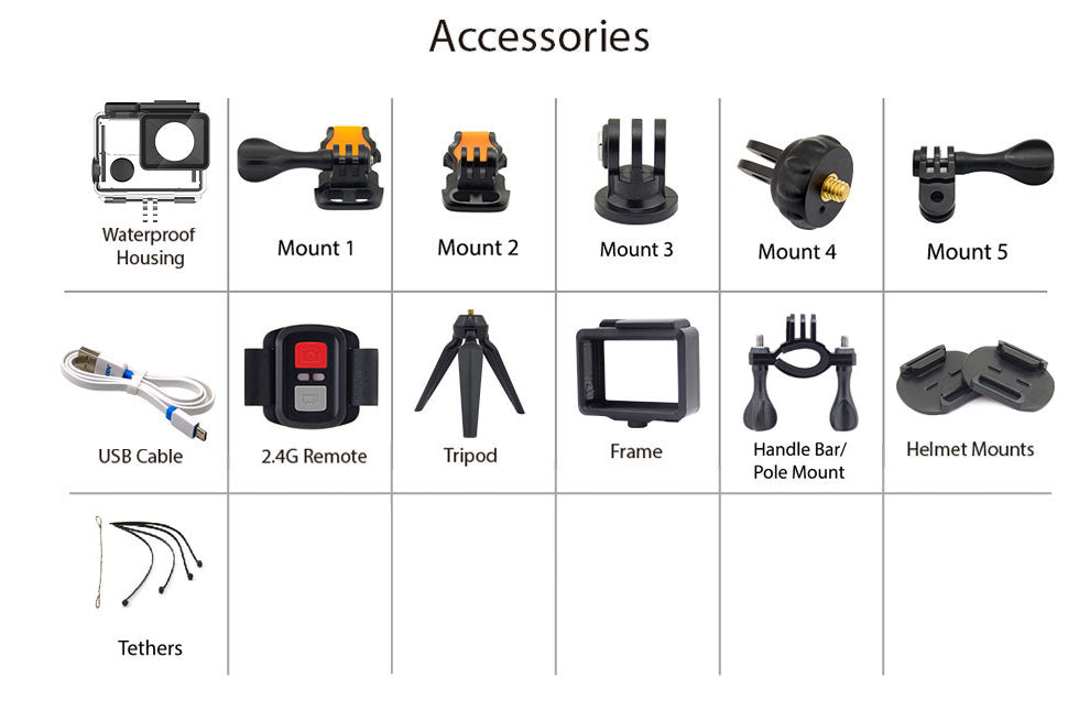 Camera video sport EKEN H6S Ultra HD 4K+ EIS, 170 grade, stabilizare electronica, Dublu ecran, 2' LCD, Wi-Fi, HDMI, Accesorii incluse, micro USB, carcasa subacvatica 30m, 2-inch, Black, Telecomanda si trepied Cadou + Baterie Bonus