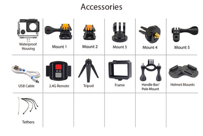 Camera video sport EKEN H6S Ultra HD 4K+ EIS, 170 grade, stabilizare electronica, Dublu ecran, 2' LCD, Wi-Fi, HDMI, Accesorii incluse, micro USB, carcasa subacvatica 30m, 2-inch, Black, Telecomanda si trepied Cadou + Baterie Bonus