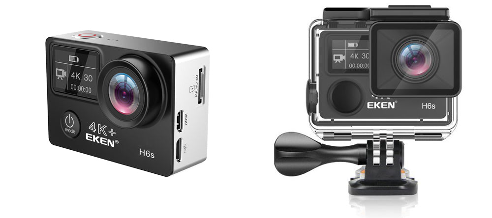 Camera video sport EKEN H6S Ultra HD 4K+ EIS, 170 grade, stabilizare electronica, Dublu ecran, 2' LCD, Wi-Fi, HDMI, Accesorii incluse, micro USB, carcasa subacvatica 30m, 2-inch, Black, Telecomanda si trepied Cadou + Baterie Bonus