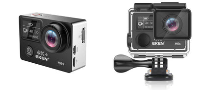 Camera video sport EKEN H6S Ultra HD 4K+ EIS, 170 grade, stabilizare electronica, Dublu ecran, 2' LCD, Wi-Fi, HDMI, Accesorii incluse, micro USB, carcasa subacvatica 30m, 2-inch, Black, Telecomanda si trepied Cadou + Baterie Bonus