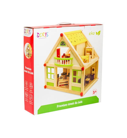 Casuta de Papusi din Lemn cu mobilier idealSTORE ECO GIRL RESIDENCE, Dimensiuni 38 x 40 x 26 cm, Accesorizata cu 24 piese de mobilier ce pot fi pictate manual ceea ce va face ca decorul sa fie unic