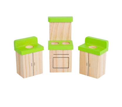 Casuta de Papusi din Lemn cu mobilier idealSTORE ECO GIRL RESIDENCE, Dimensiuni 38 x 40 x 26 cm, Accesorizata cu 24 piese de mobilier ce pot fi pictate manual ceea ce va face ca decorul sa fie unic