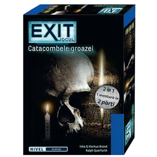 Joc de Societate Catacombele Groazei idealSTORE, Nivel Avansat, Reusiti sa va gasiti Prietenul si sa Scapati din Intunecata Lume Subterana, 118 Carti, 3 Cranii, Stativ, Regulament
