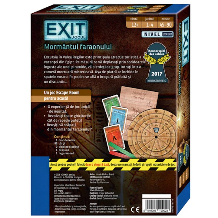 Joc de Societate idealSTORE Mormantul Faraonului, Nivel de Dificultate Expert, Experienta Unica de Joc, Rezolvati Ghicitoriile, Intrati in Camera Mortuara, Explorati Coridoarele Piramidei din Egipt