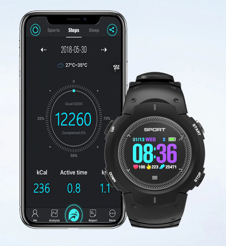 Ceas si Bratara Fitness Smart Frontier 13 2018, Monitorizare Puls, Notificare Apeluri si Mesaje, IP68 Waterproof, Incarcare Magnetica, Culoare Negru