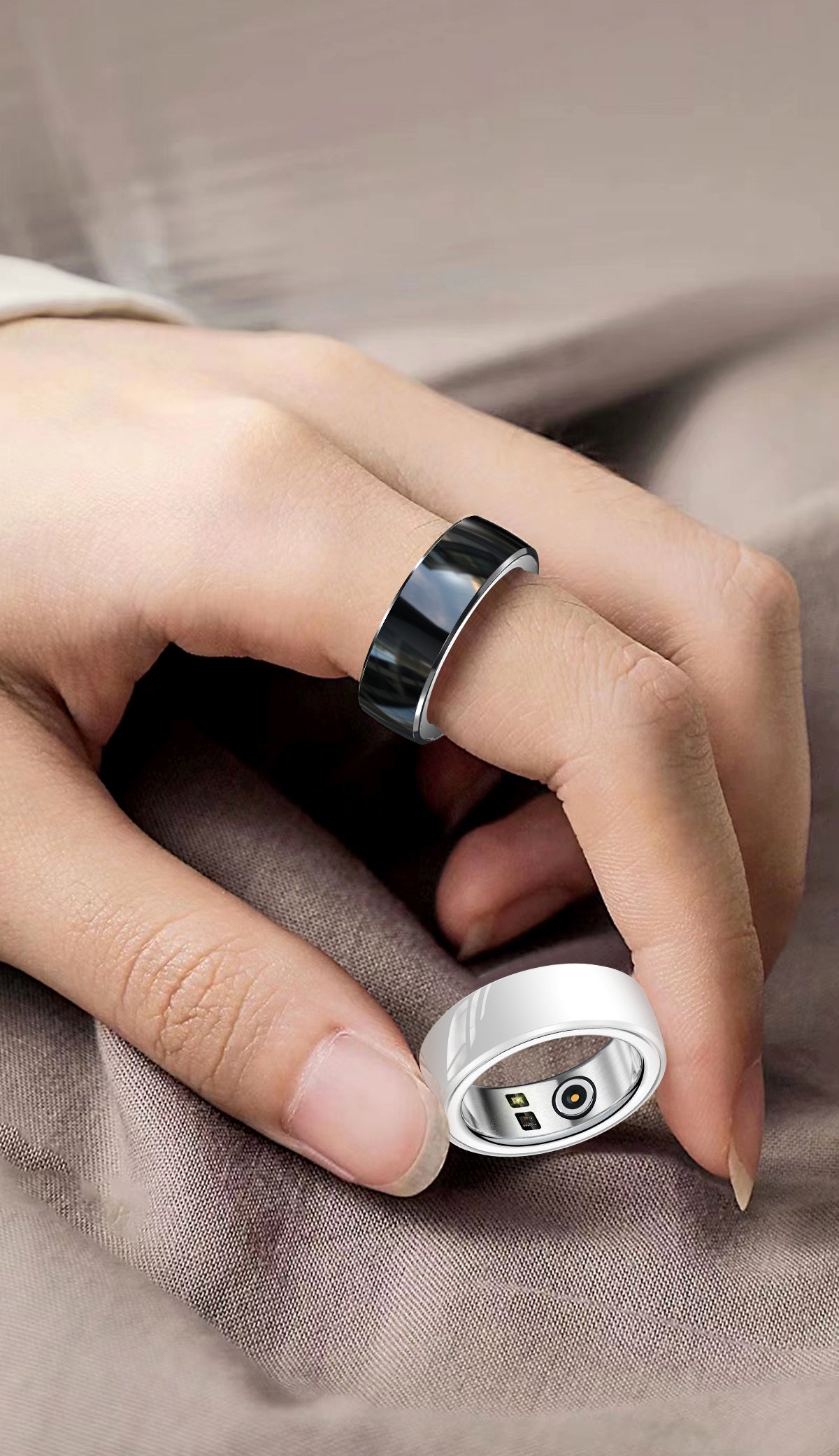 Inel Inteligent Multifunctional Fashion Ring idealSTORE Blouetooth, Monitorizeaza Ritmul Cardiac, Tensiunea Arteriala, Oxigenul din Sange, Temperatura corpului, Somnul, Calorii, Distanta, Miscarea, Multi-Sport, IP68 Otel Inoxidabil-Ceramica, Marime 18mm