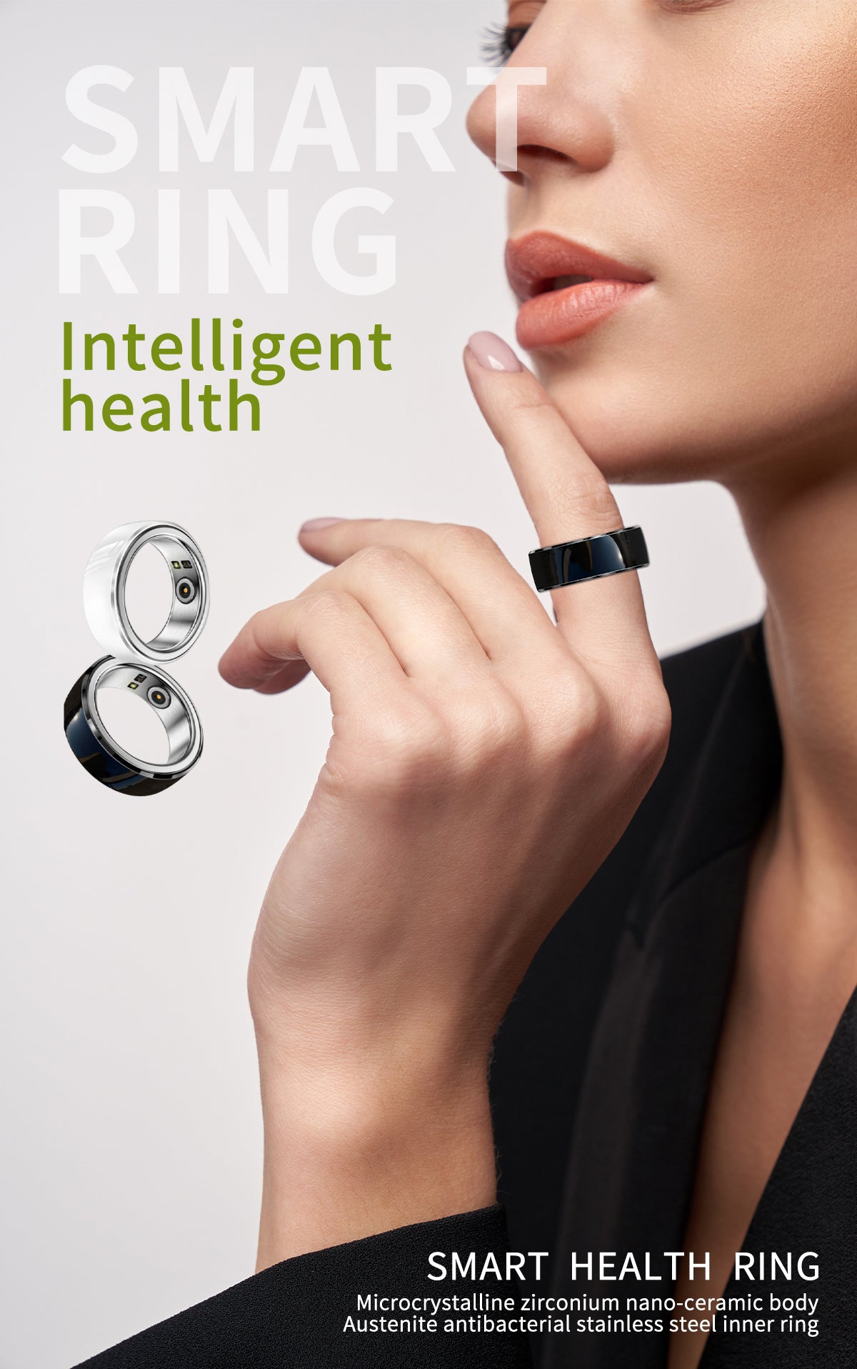 Inel Inteligent Multifunctional Fashion Ring idealSTORE Blouetooth, Monitorizeaza Ritmul Cardiac, Tensiunea Arteriala, Oxigenul din Sange, Temperatura corpului, Somnul, Calorii, Distanta, Miscarea, Multi-Sport, IP68, Otel Inoxidabil-Ceramica, Marime 20 mm