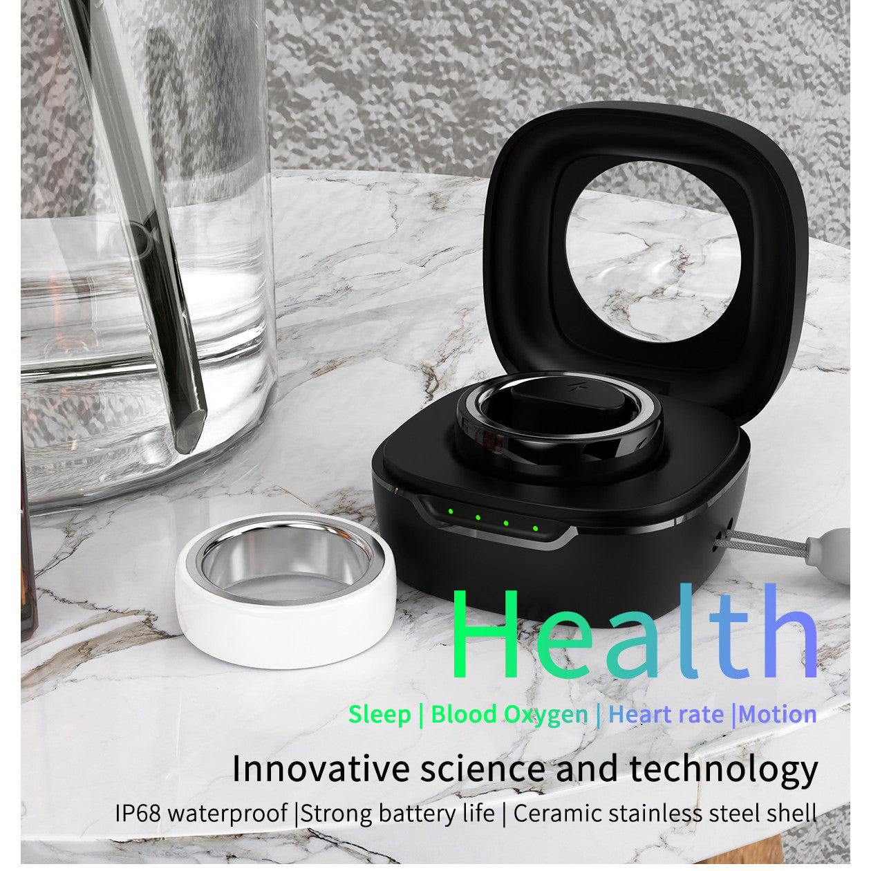 Inel Inteligent Multifunctional Fashion idealSTORE Bluetooth, Monitorizeaza Ritmul Cardiac, Tensiunea Arteriala, Oxigenul din Sange, Temperatura corpului, Somnul, Calorii, Distanta, Miscarea, Multi-Sport, IP68, Otel Inoxidabil-Ceramica, Marime 22 mm