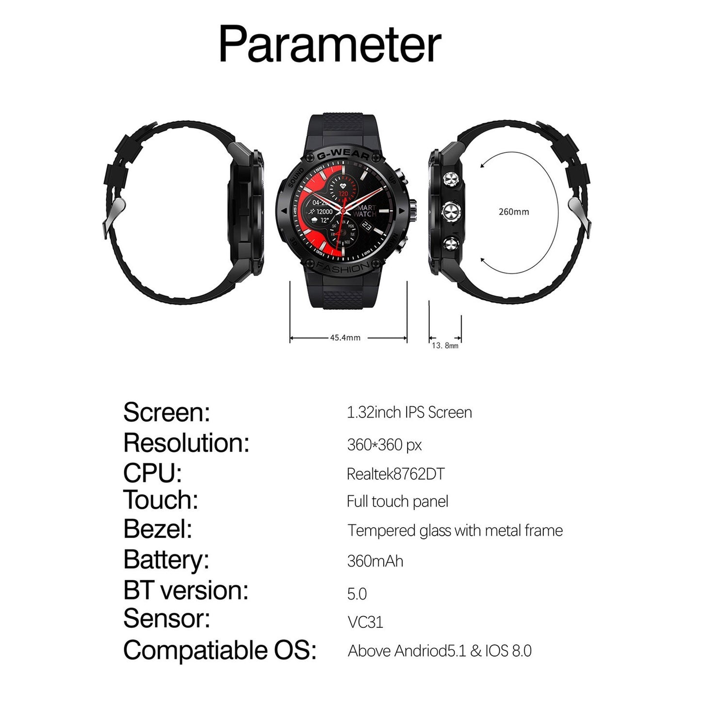 SmartWatch New Fashion idealSTORE, Ecran Complet Tactil 1.32 inch, Apel Bluetooth, Notificari si Momento, Monitorizare Ritm Cardiac/Tensiune Arteriala, Cadrane Personalizate, Moduri Sport, Compatibil iOS si Android, Design Premium