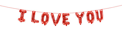 Baloane din Folie I Love You idealSTORE, Dimensiuni 260 x 40 cm, Include pai pentru Umflare, Panglica cu lungimea de 3 m, Ideal pentru Valentine's day