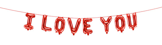Baloane din Folie I Love You idealSTORE, Dimensiuni 260 x 40 cm, Include pai pentru Umflare, Panglica cu lungimea de 3 m, Ideal pentru Valentine's day