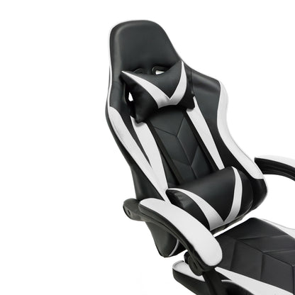 Scaun Gaming Reglabil idealStore eSPORT, Suport pentru Picioare Retractabil, Cotiere reglabile, Perne Confortabile, Modificare inclinatie spatar, Alb Negru