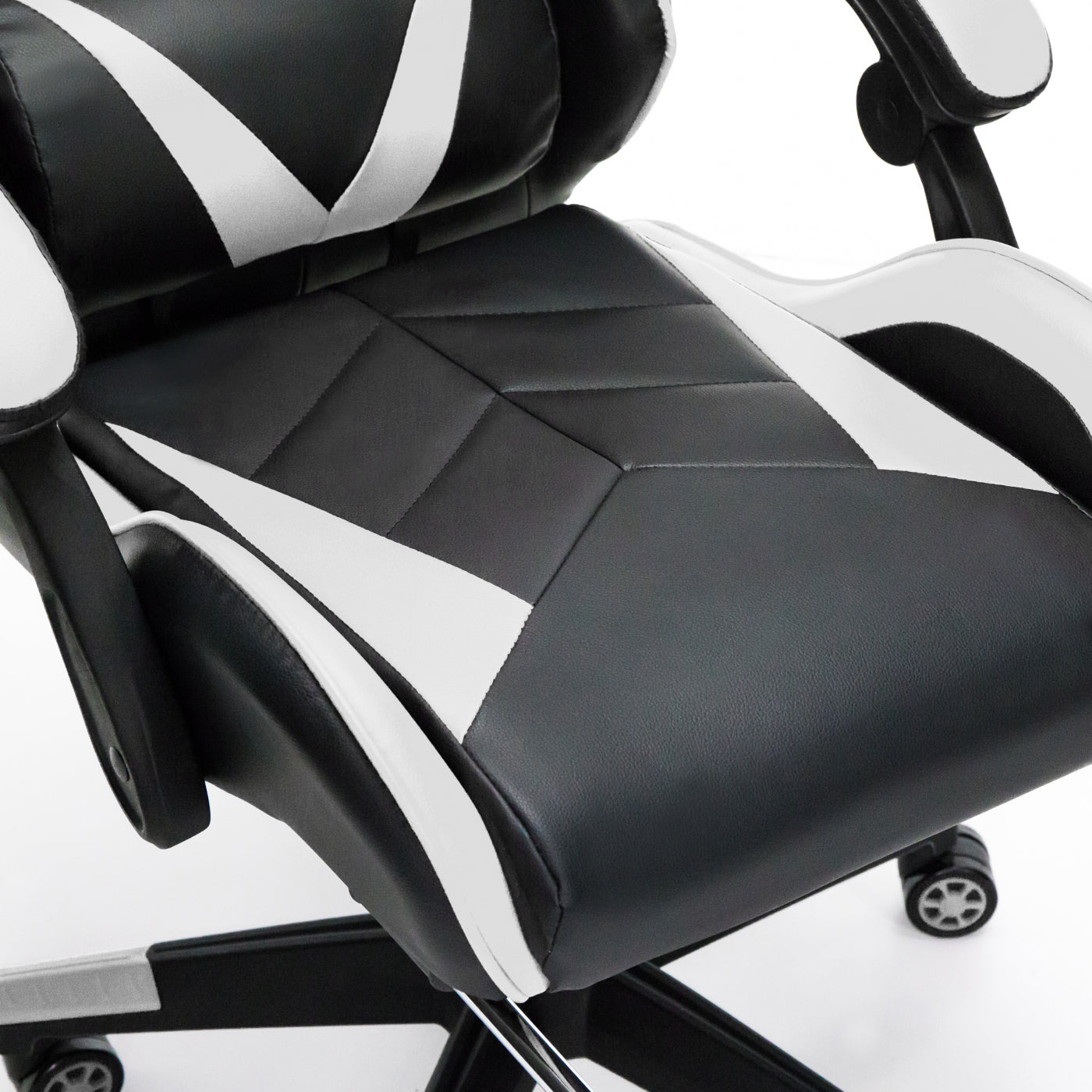 Scaun Gaming Reglabil idealStore eSPORT, Suport pentru Picioare Retractabil, Cotiere reglabile, Perne Confortabile, Modificare inclinatie spatar, Alb Negru