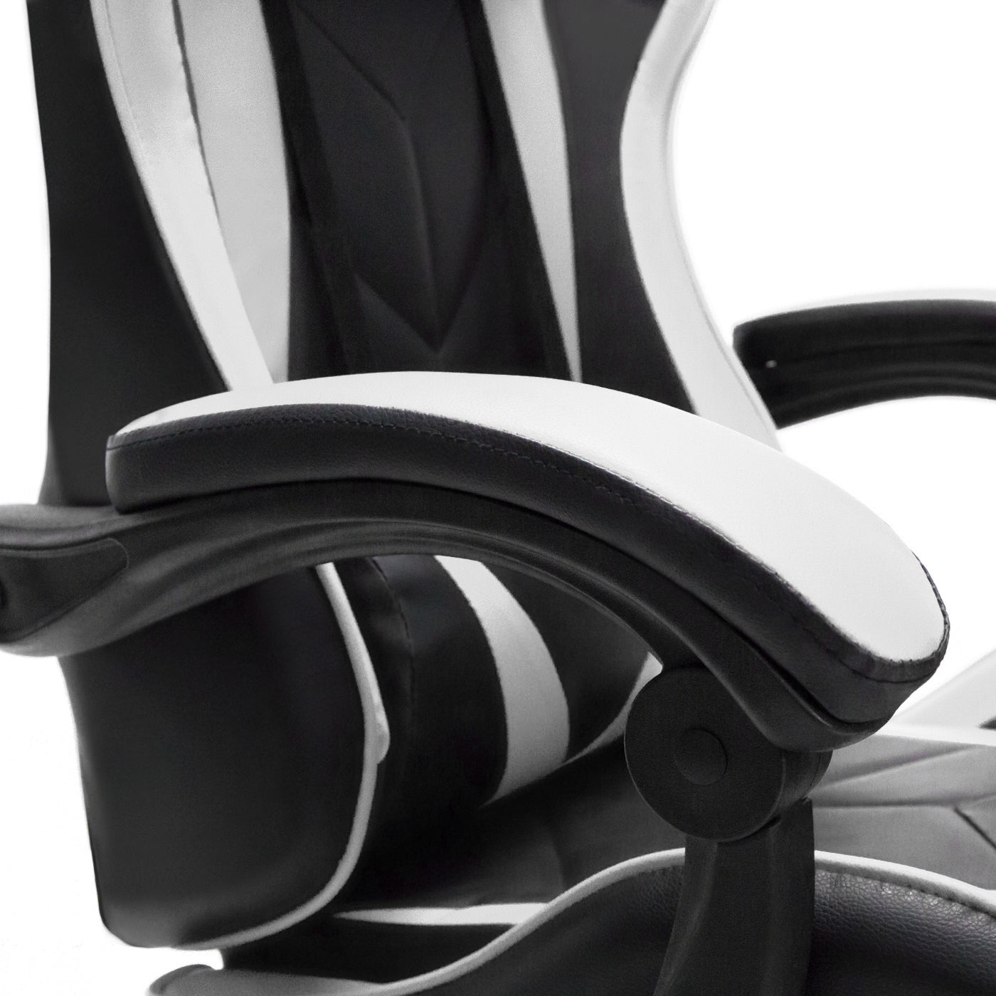 Scaun Gaming Reglabil idealStore eSPORT, Suport pentru Picioare Retractabil, Cotiere reglabile, Perne Confortabile, Modificare inclinatie spatar, Alb Negru