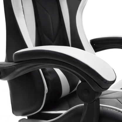 Scaun Gaming Reglabil idealStore eSPORT, Suport pentru Picioare Retractabil, Cotiere reglabile, Perne Confortabile, Modificare inclinatie spatar, Alb Negru