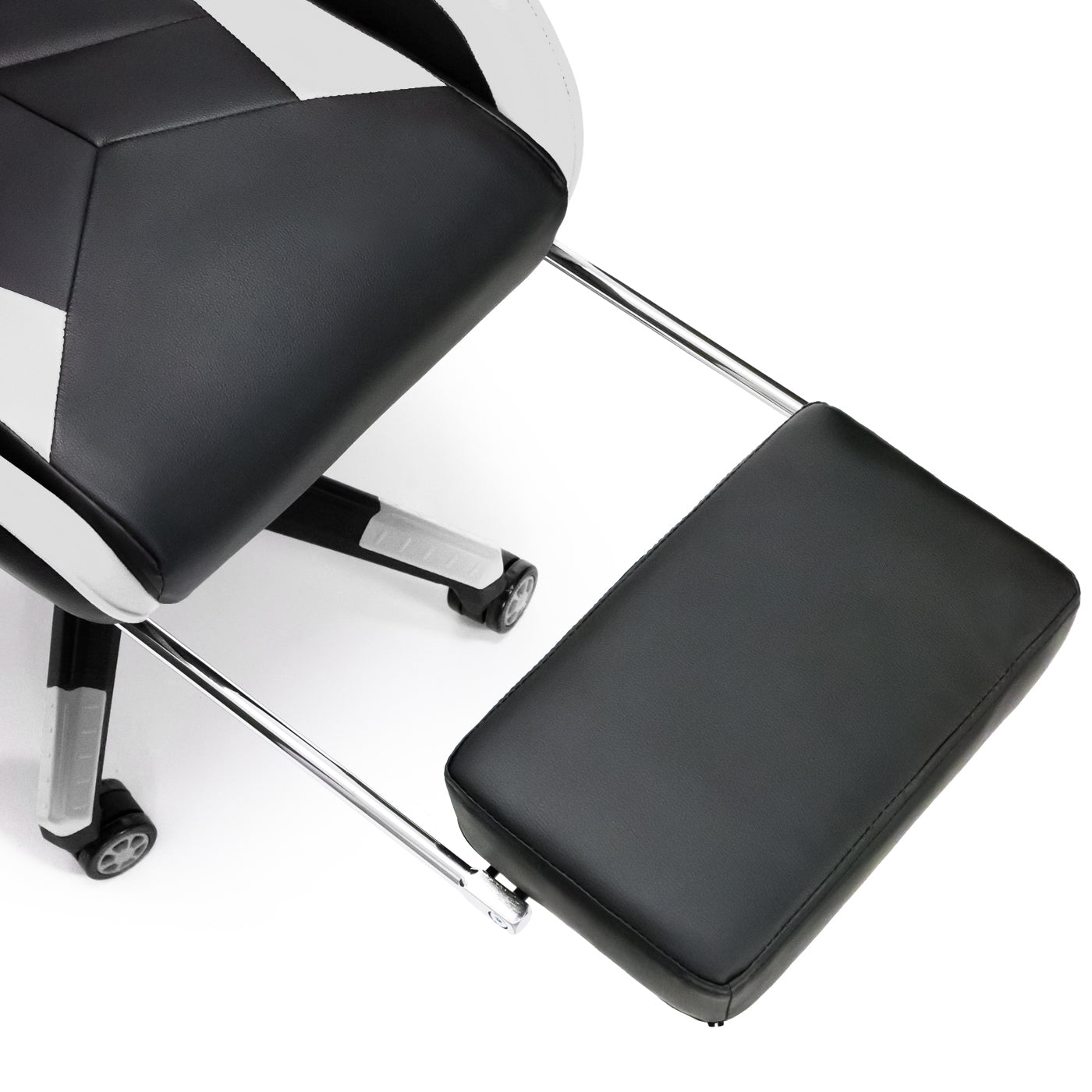 Scaun Gaming Reglabil idealStore eSPORT, Suport pentru Picioare Retractabil, Cotiere reglabile, Perne Confortabile, Modificare inclinatie spatar, Alb Negru