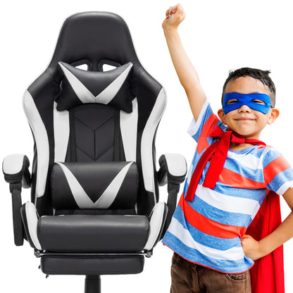 Scaun Gaming Reglabil idealStore eSPORT, Suport pentru Picioare Retractabil, Cotiere reglabile, Perne Confortabile, Modificare inclinatie spatar, Alb Negru