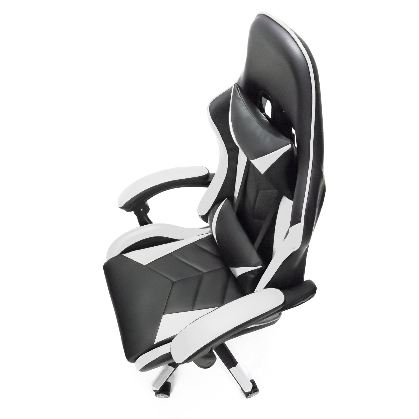 Scaun Gaming Reglabil idealStore eSPORT, Suport pentru Picioare Retractabil, Cotiere reglabile, Perne Confortabile, Modificare inclinatie spatar, Alb Negru