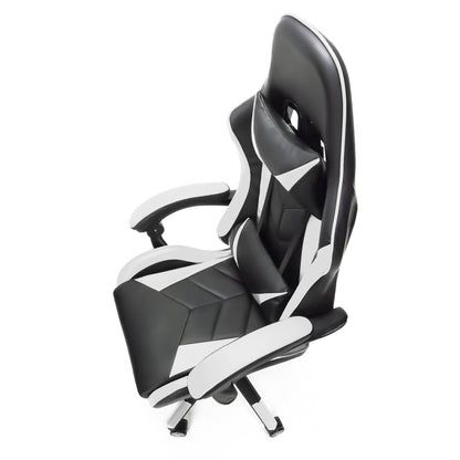 Scaun Gaming Reglabil idealStore eSPORT, Suport pentru Picioare Retractabil, Cotiere reglabile, Perne Confortabile, Modificare inclinatie spatar, Alb Negru