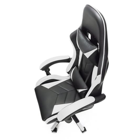 Scaun Gaming Reglabil idealStore eSPORT, Suport pentru Picioare Retractabil, Cotiere reglabile, Perne Confortabile, Modificare inclinatie spatar, Alb Negru