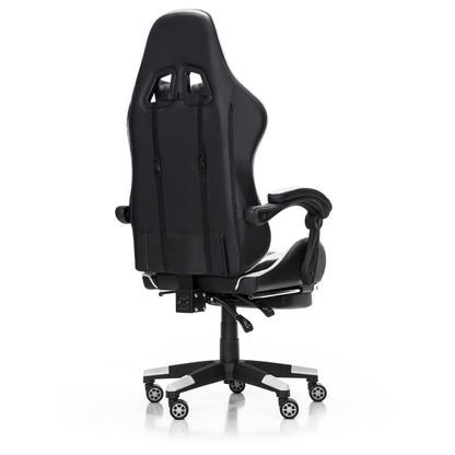 Scaun Gaming Reglabil idealStore eSPORT, Suport pentru Picioare Retractabil, Cotiere reglabile, Perne Confortabile, Modificare inclinatie spatar, Alb Negru