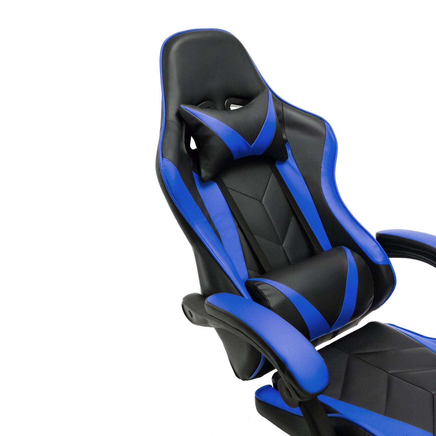 Scaun Gaming Reglabil idealStore eSPORT, Suport pentru Picioare Retractabil, Cotiere reglabile, Perne Confortabile, Modificare inclinatie spatar, Albastru Negru