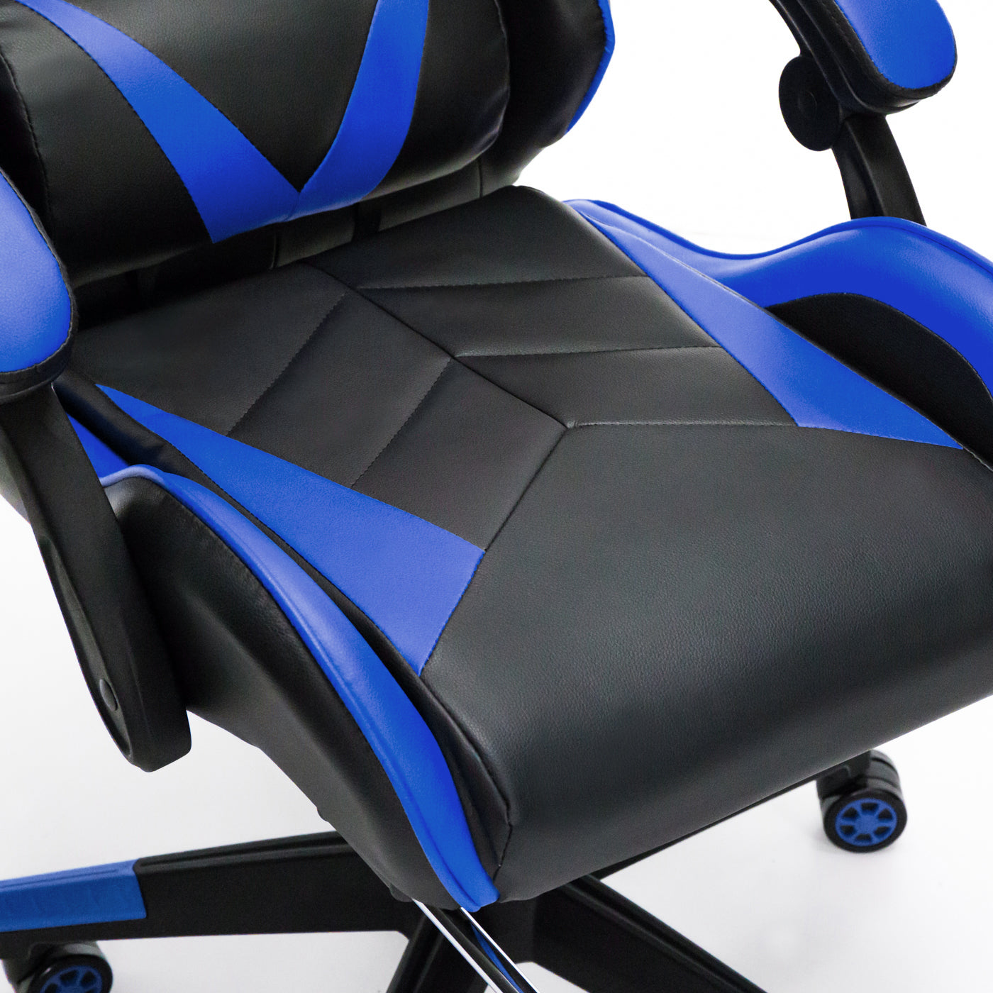 Scaun Gaming Reglabil idealStore eSPORT, Suport pentru Picioare Retractabil, Cotiere reglabile, Perne Confortabile, Modificare inclinatie spatar, Albastru Negru