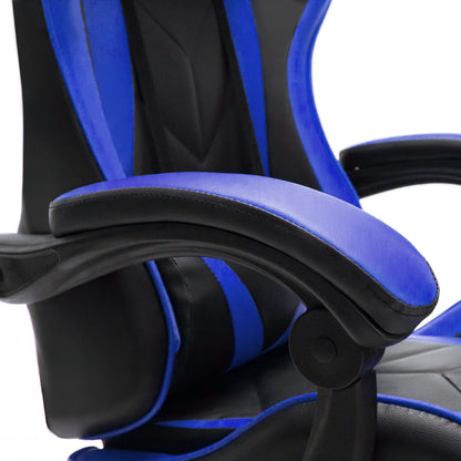 Scaun Gaming Reglabil idealStore eSPORT, Suport pentru Picioare Retractabil, Cotiere reglabile, Perne Confortabile, Modificare inclinatie spatar, Albastru Negru