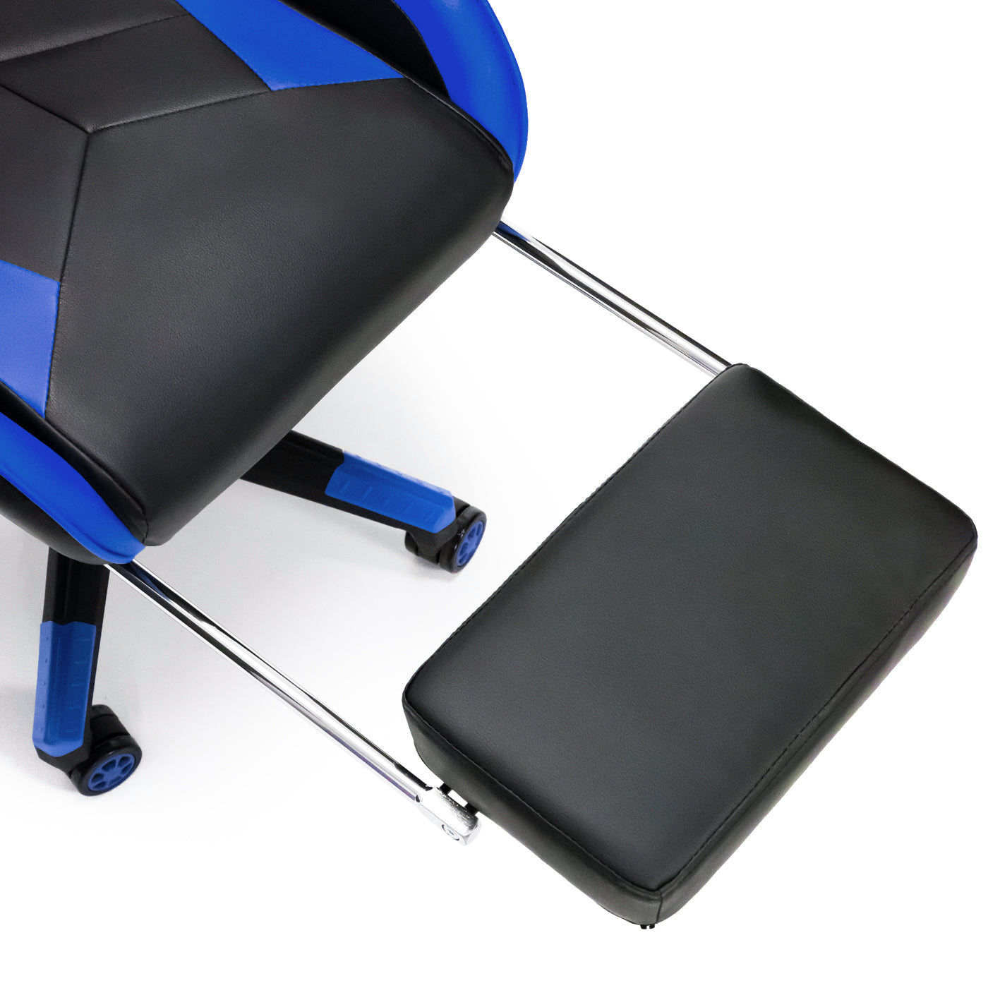 Scaun Gaming Reglabil idealStore eSPORT, Suport pentru Picioare Retractabil, Cotiere reglabile, Perne Confortabile, Modificare inclinatie spatar, Albastru Negru