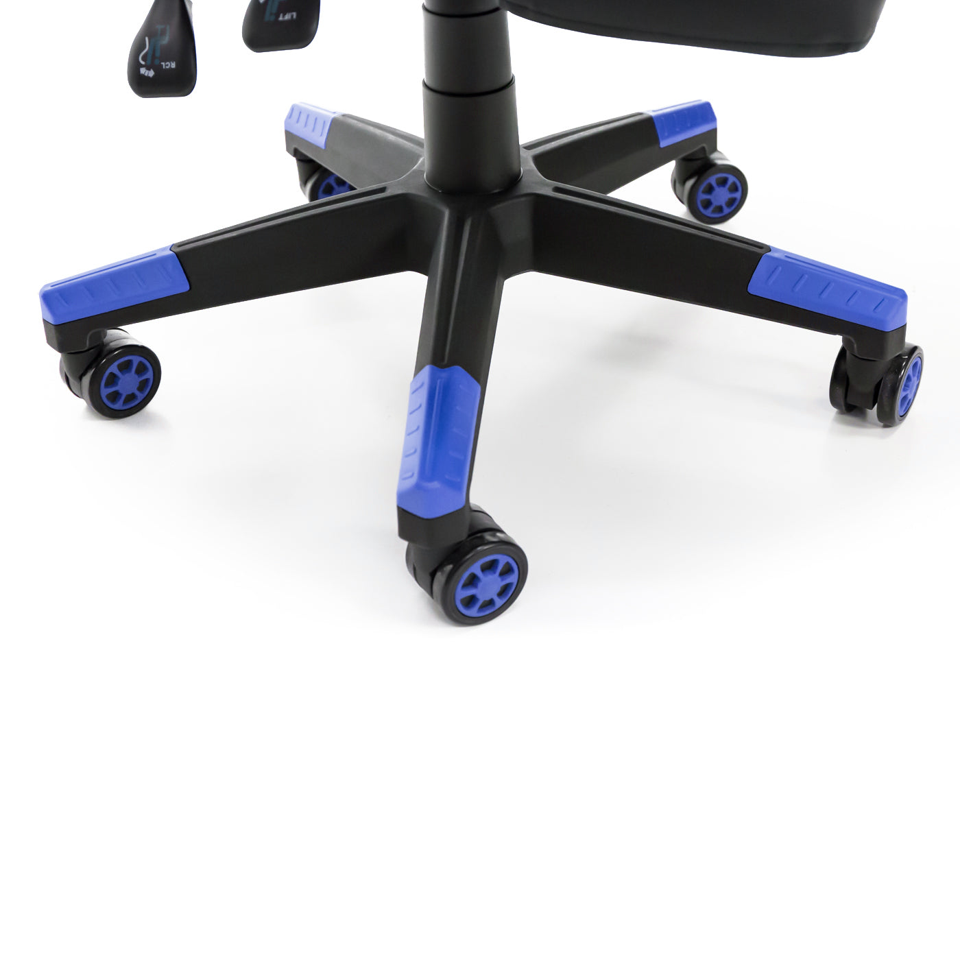 Scaun Gaming Reglabil idealStore eSPORT, Suport pentru Picioare Retractabil, Cotiere reglabile, Perne Confortabile, Modificare inclinatie spatar, Albastru Negru