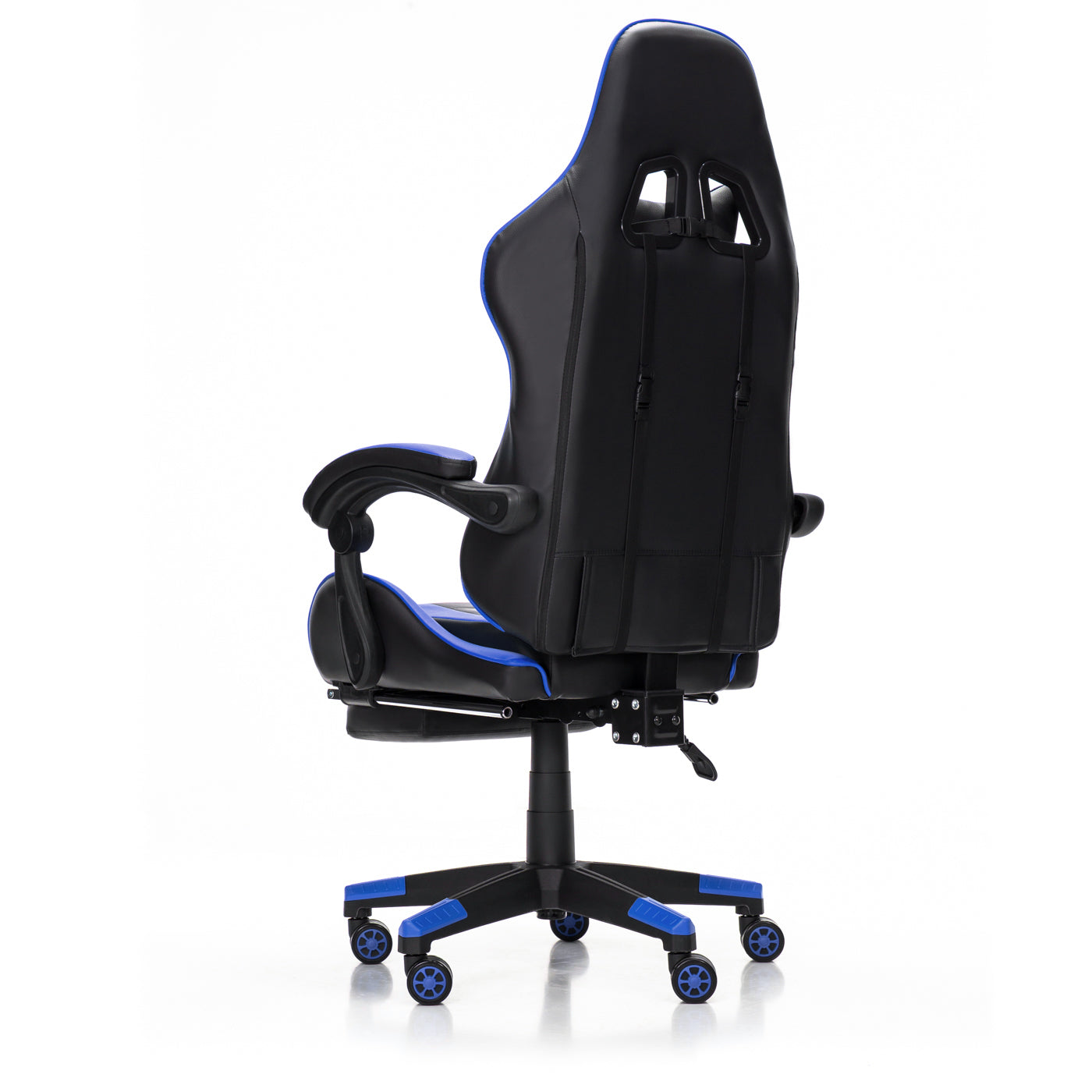 Scaun Gaming Reglabil idealStore eSPORT, Suport pentru Picioare Retractabil, Cotiere reglabile, Perne Confortabile, Modificare inclinatie spatar, Albastru Negru