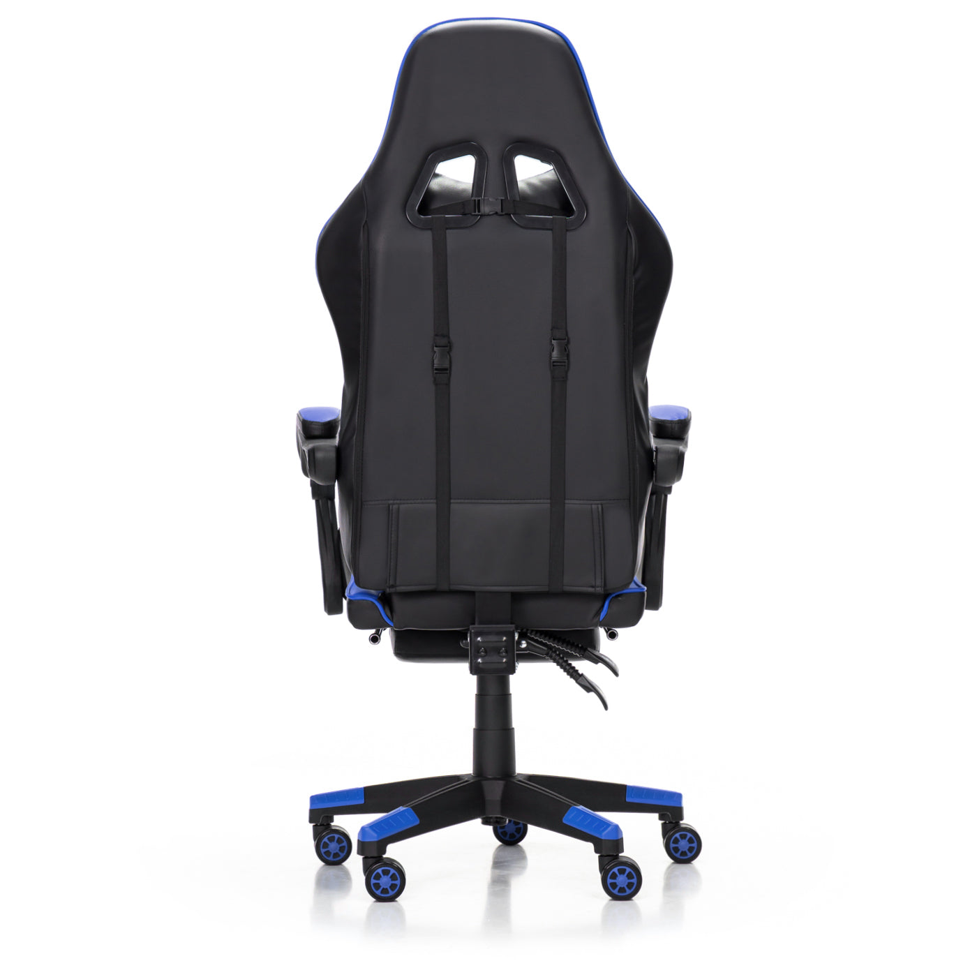 Scaun Gaming Reglabil idealStore eSPORT, Suport pentru Picioare Retractabil, Cotiere reglabile, Perne Confortabile, Modificare inclinatie spatar, Albastru Negru